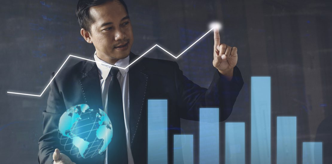 商人使用虚拟虚拟世界展示世界经济业务